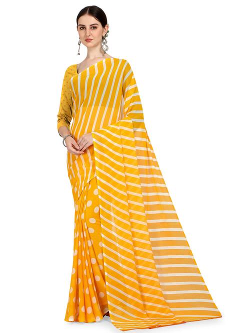 women yellow stripes printed saree - 21413195 - Very Small Image - 1