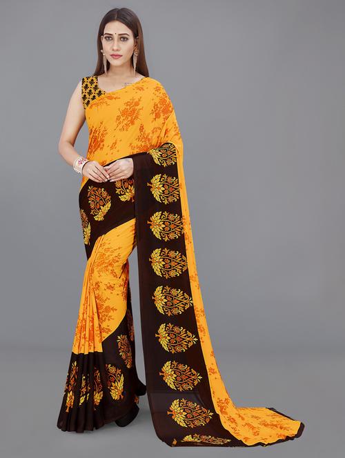women mustard floral printed saree - 21413286 - Very Small Image - 1