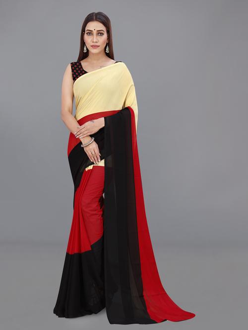 women color block georgette saree - 21413732 - Very Small Image - 1