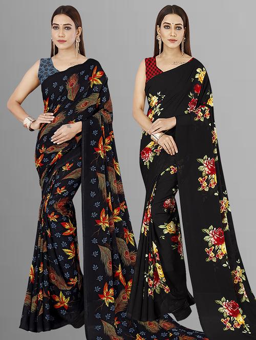 pack of 2 printed casual wear sarees with blouse - 21414139 - Very Small Image - 1