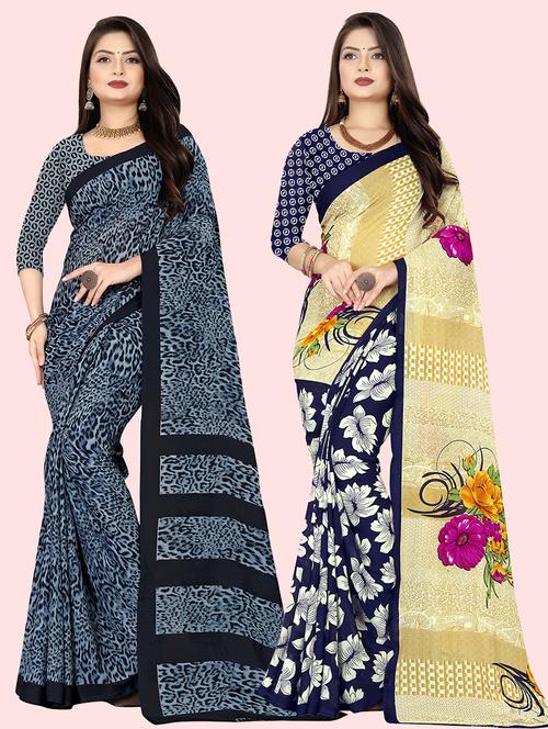 pack of 2 printed casual wear sarees with blouse - 21414147 - Very Small Image - 1