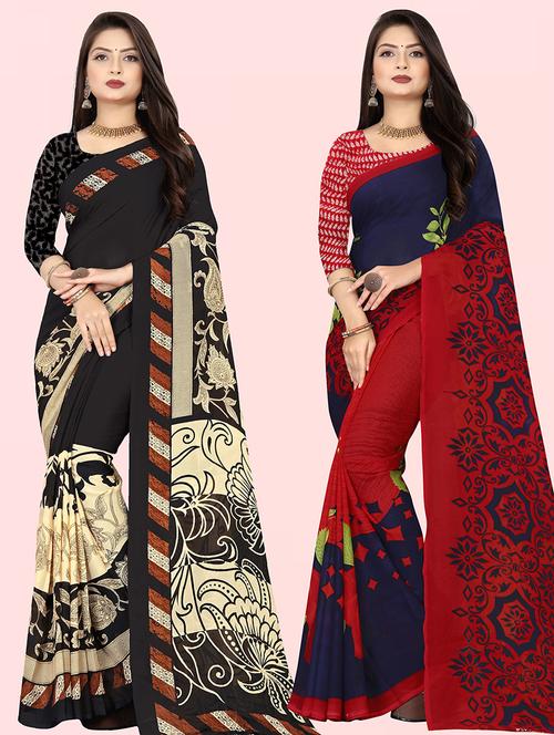 women pack of 2 casual wear combo sarees with blouse - 21414217 - Very Small Image - 1