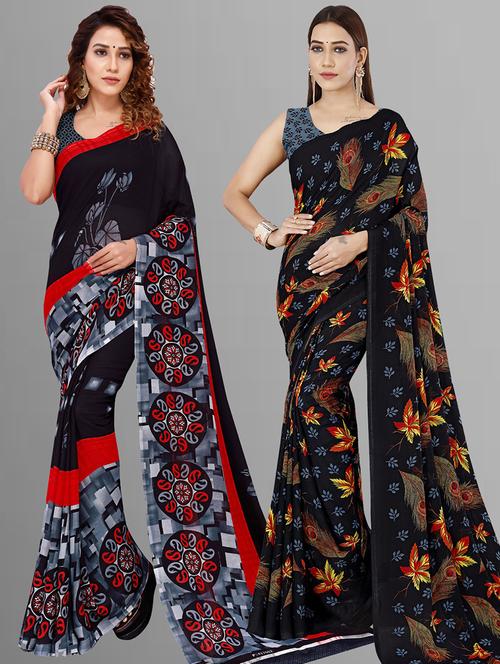 women pack of 2 casual wear combo sarees with blouse - 21414276 - Very Small Image - 1