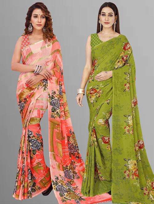 women pack of 2 casual wear combo sarees with blouse - 21414282 - Very Small Image - 1