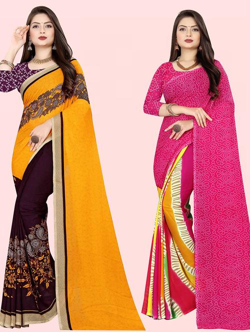 women pack of 2 casual wear combo sarees with blouse - 21414357 - Very Small Image - 1