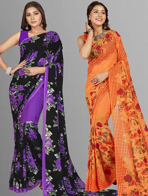 women pack of 2 casual wear combo sarees with blouse - 21414525 - Very Small Image - 1