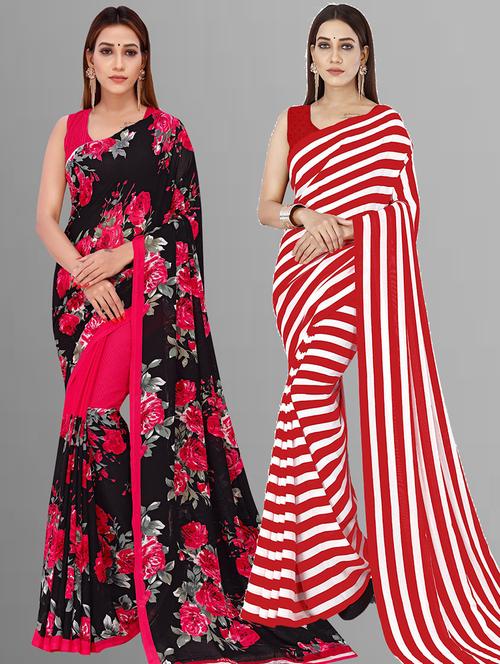 pack of 2 casual wear combo sarees with blouse - 21414532 - Very Small Image - 1
