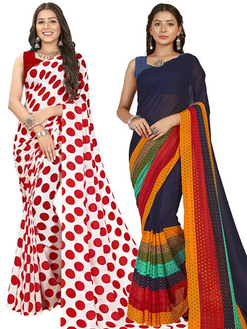 women pack of 2 casual wear combo sarees with blouse - 21414574 - Very Small Image - 1