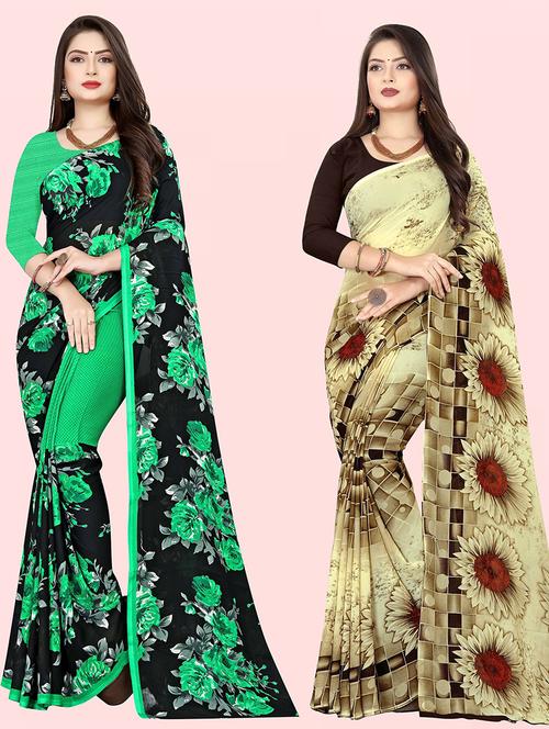 women pack of 2 casual wear combo sarees with blouse - 21414642 - Very Small Image - 1