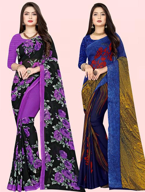 women pack of 2 casual wear combo sarees with blouse - 21414664 - Very Small Image - 1