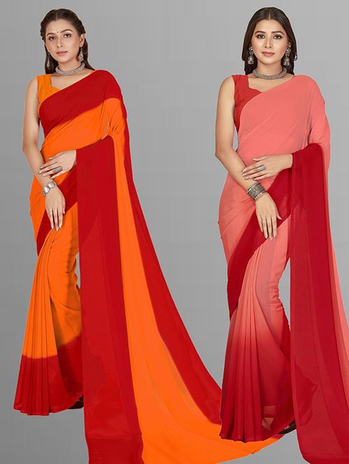 women pack of 2 casual wear combo sarees with blouse - 21414707 - Very Small Image - 1