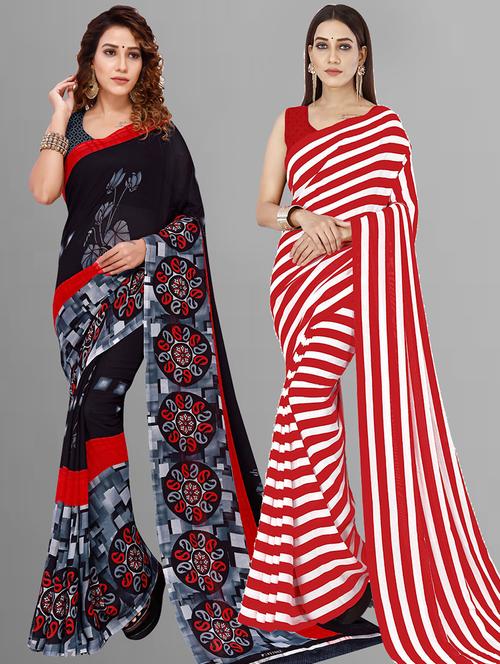 pack of 2 casual wear combo sarees with blouse - 21414911 - Very Small Image - 1