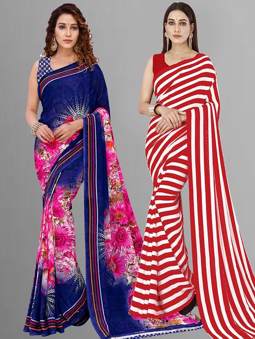 pack of 2 casual wear combo sarees with blouse - 21415130 - Very Small Image - 1