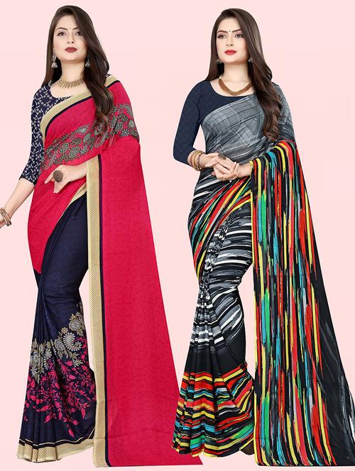 women pack of 2 printed casual sarees with blouse - 21415143 - Very Small Image - 1