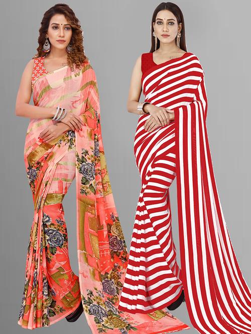 pack of 2 printed casual wear sarees with blouse - 21415149 - Very Small Image - 1