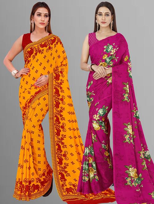 pack of 2 casual wear combo sarees with blouse - 21415212 - Very Small Image - 1
