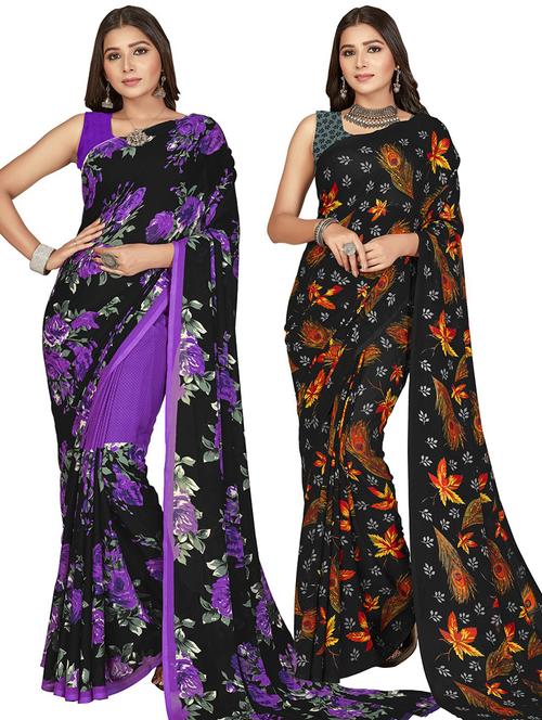 women pack of 2 printed casual sarees with blouse - 21415218 - Very Small Image - 1