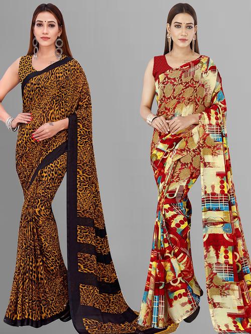 pack of 2 printed casual wear sarees with blouse - 21415267 - Very Small Image - 1