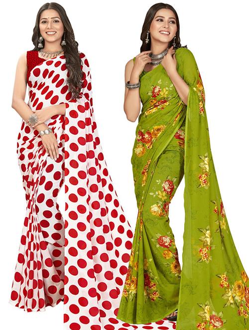 pack of 2 printed sarees with blouse - 21415280 - Very Small Image - 1