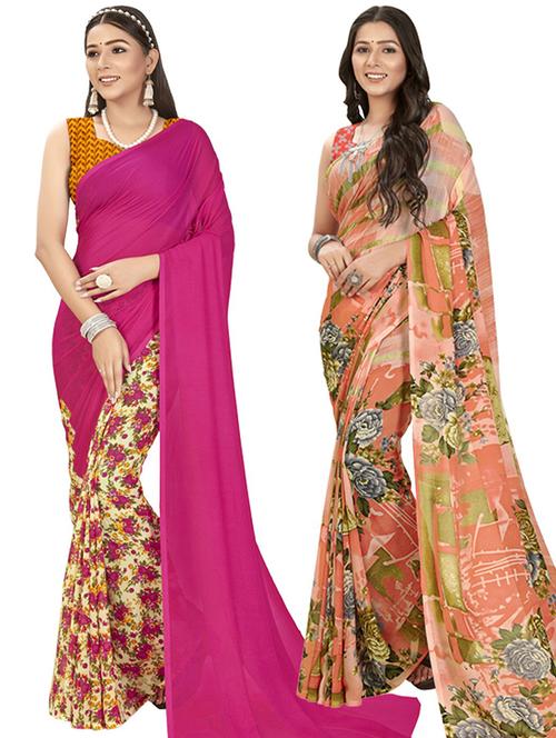 pack of 2 printed casual wear sarees with blouse - 21415285 - Very Small Image - 1