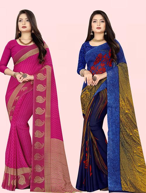 pack of 2 printed casual wear sarees with blouse - 21415473 - Very Small Image - 1