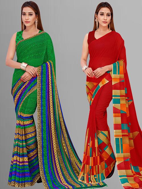 women pack of 2 printed casual sarees with blouse - 21415510 - Very Small Image - 1
