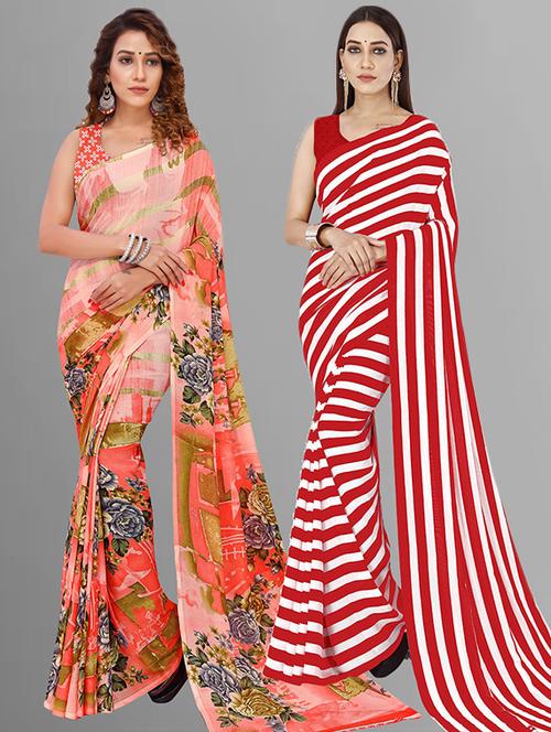 pack of 2 casual wear combo sarees with blouse - 21415789 - Very Small Image - 1