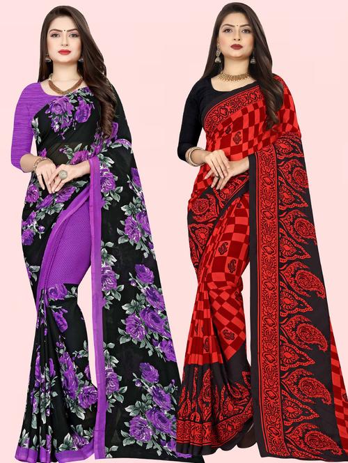 pack of 2 printed casual wear saree with blouse - 21415796 - Very Small Image - 1