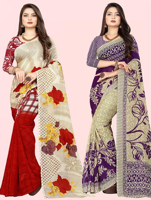 women pack of 2 printed casual sarees with blouse - 21415803 - Very Small Image - 1