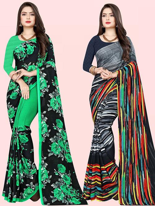 pack of 2 printed casual wear sarees with blouse - 21415859 - Very Small Image - 1