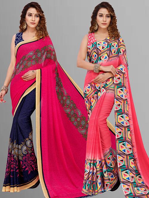 pack of 2 printed casual wear sarees with blouse - 21415863 - Very Small Image - 1