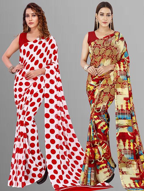 pack of 2 casual wear combo sarees with blouse - 21415875 - Very Small Image - 1