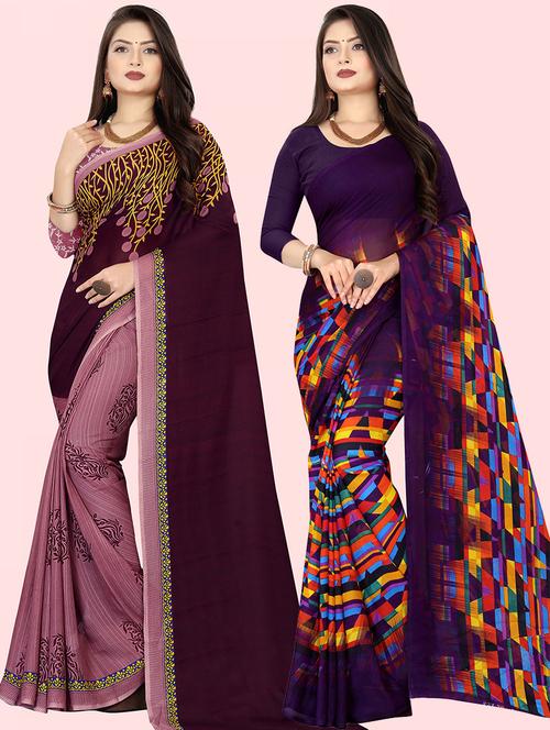pack of 2 printed casual wear sarees with blouse - 21415887 - Very Small Image - 1
