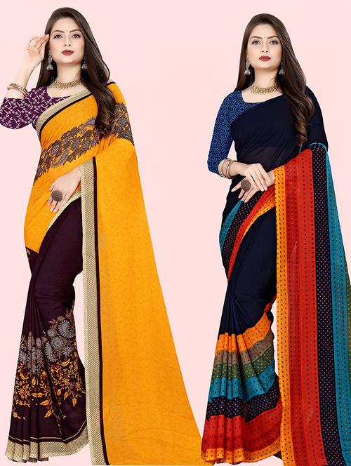 pack of 2 printed casual wear saree with blouse - 21415894 - Very Small Image - 1