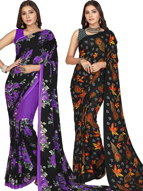 pack of 2 casual wear combo sarees with blouse - 21415911 - Very Small Image - 1