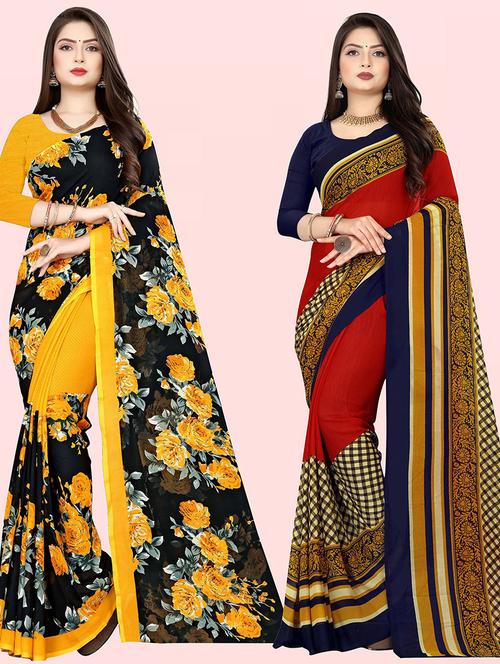 pack of 2 printed casual wear saree with blouse - 21416074 - Very Small Image - 1