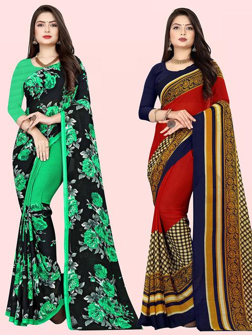 pack of 2 printed casual wear sarees with blouse - 21416077 - Very Small Image - 1