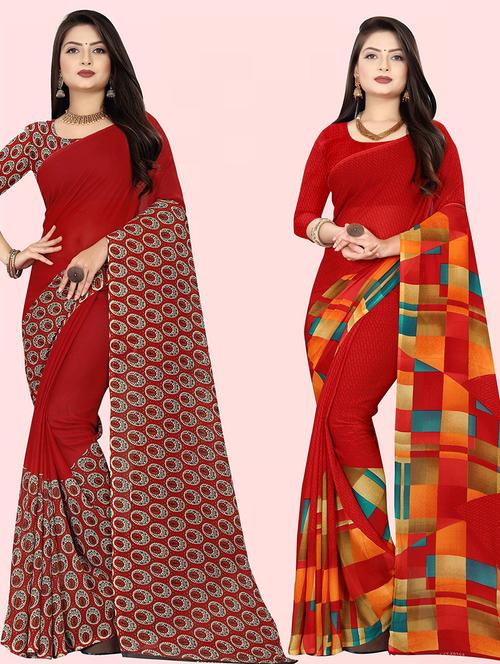 pack of 2 printed casual wear sarees with blouse - 21416087 - Very Small Image - 1