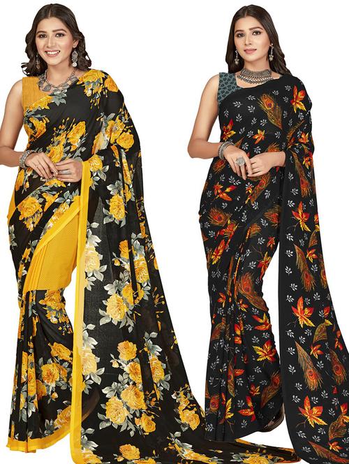pack of 2 printed casual wear sarees with blouse - 21416179 - Very Small Image - 1