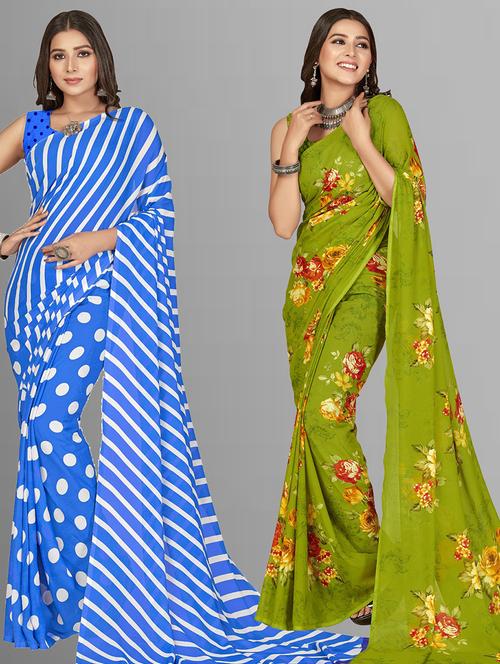 women pack of 2 casual wear sarees with blouse - 21416358 - Very Small Image - 1