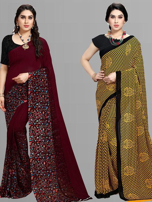 pack of 2 casual wear combo sarees with blouse - 21416407 - Very Small Image - 1