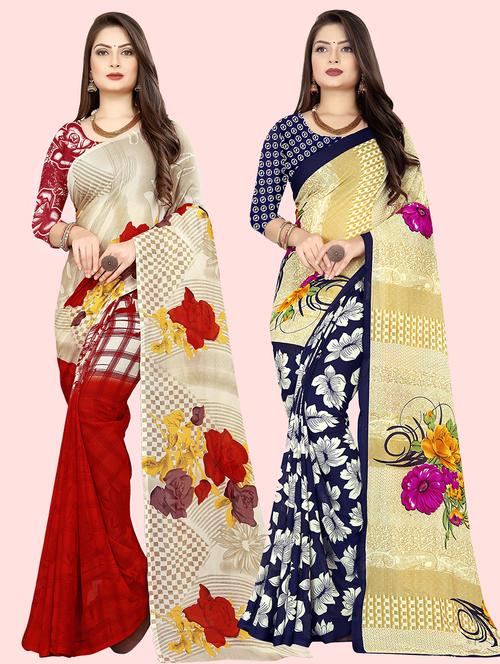women pack of 2 casual wear sarees with blouse - 21416428 - Very Small Image - 1