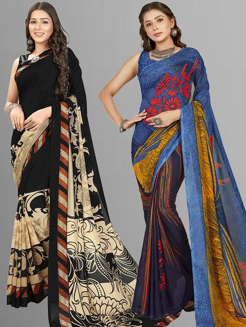 women pack of 2 casual wear sarees with blouse - 21416546 - Very Small Image - 1