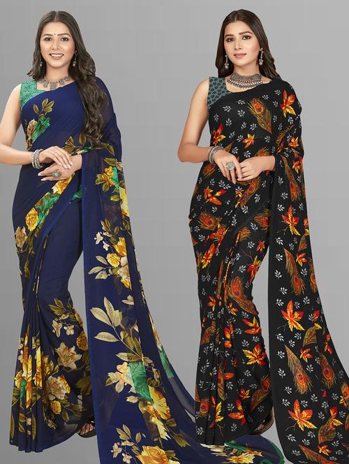 pack of 2 casual wear combo sarees with blouse - 21416549 - Very Small Image - 1