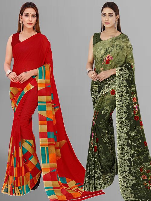 pack of 2 casual wear combo sarees with blouse - 21416838 - Very Small Image - 1