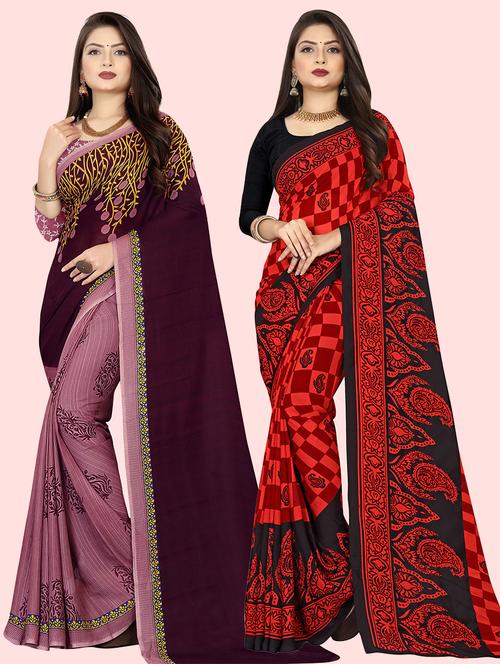 pack of 2 printed casual wear sarees with blouse - 21416853 - Very Small Image - 1