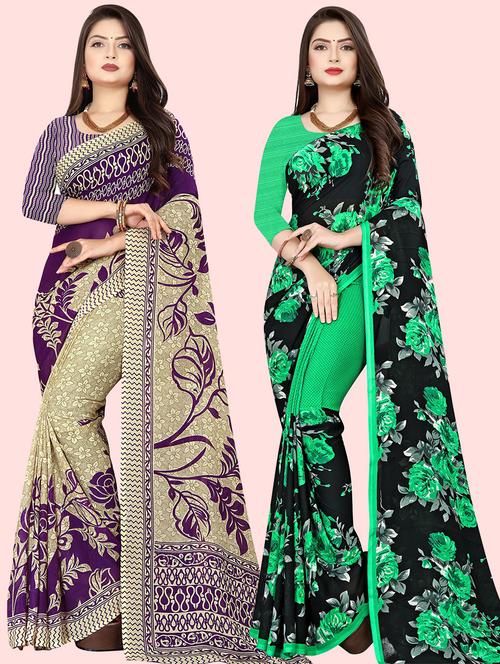 pack of 2 casual wear combo sarees with blouse - 21416927 - Very Small Image - 1