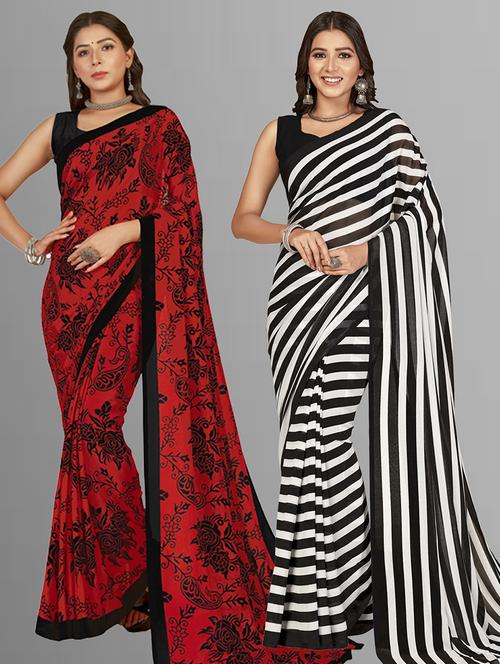 pack of 2 printed casual wear sarees with blouse - 21416929 - Very Small Image - 1