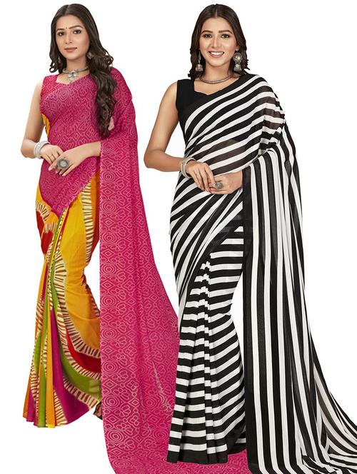 pack of 2 printed casual wear sarees with blouse - 21417031 - Very Small Image - 1