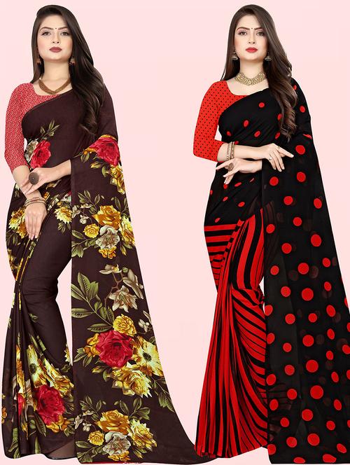 pack of 2 casual wear combo sarees with blouse - 21417039 - Very Small Image - 1